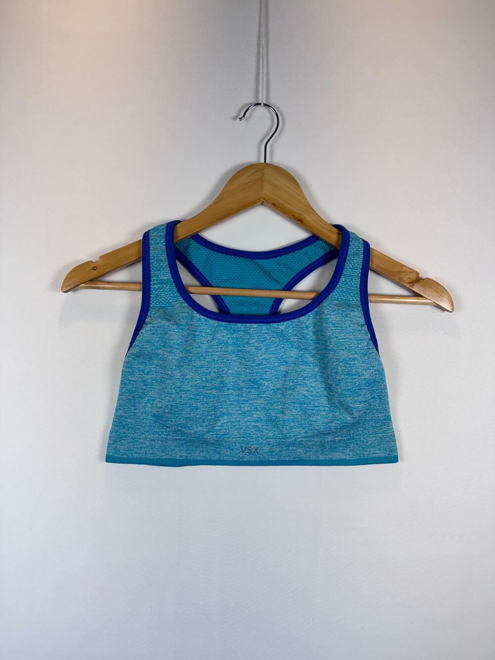VSX Victoria Secret L Reversible Seamless Sports Bra Teal Blue Racerback